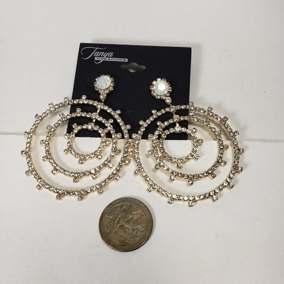 Gold-tone Multiple Hoops Sparkling Crystal Bling Drop Dangle Earrings - Women - Picture 8 of 8